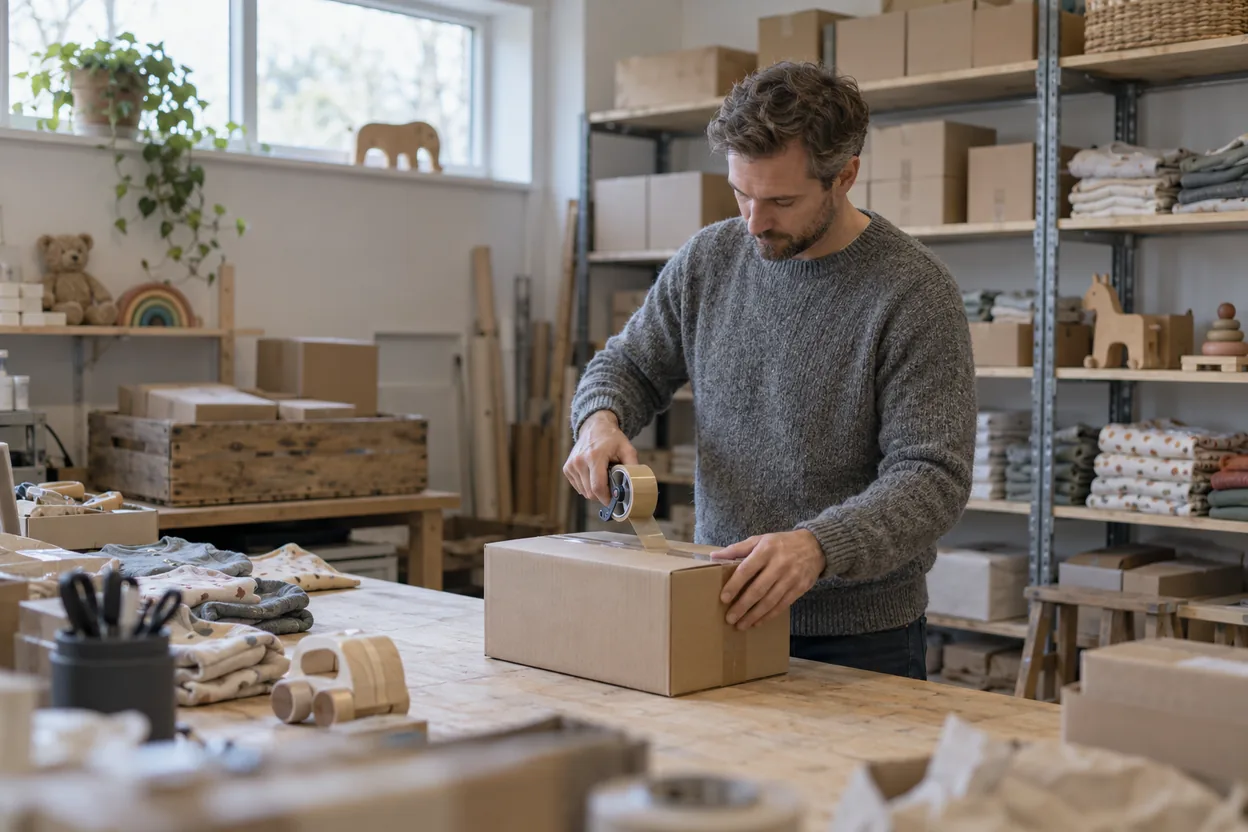Ägaren till en liten nätbutik packar en order i lagret, den sortens verksamhet där trafiken rasar om annonserna pausas och den organiska grunden är svag
